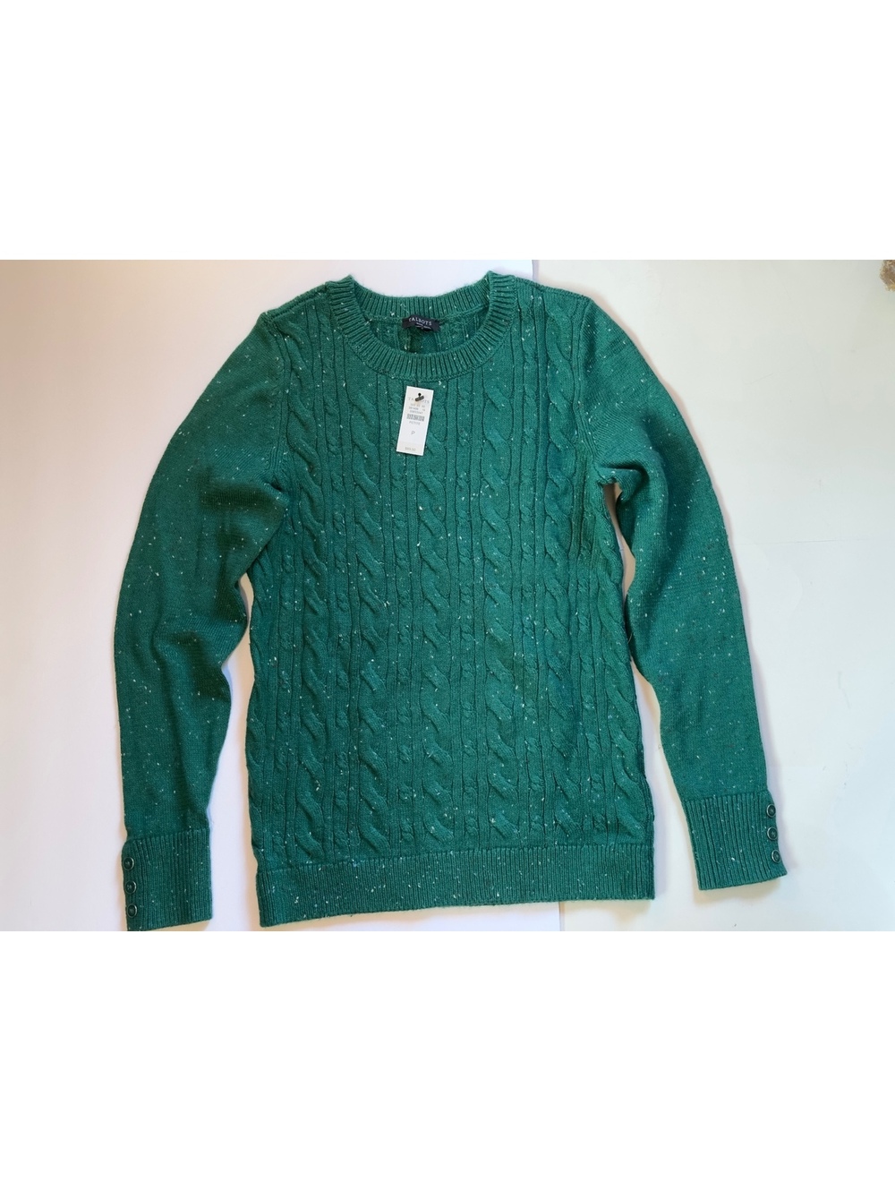 Talbots Women’s Green Speckled Cable Knit Crewneck Sweater NWT XS